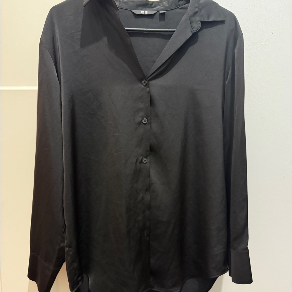 Uniqlo Black Satin Button Down Shirt